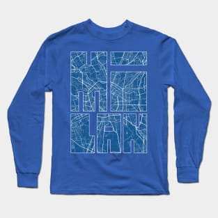 Milan, Italy City Map Typography - Blueprint Long Sleeve T-Shirt